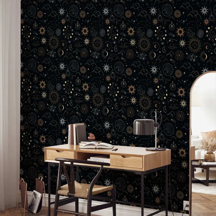 Cosmos - Decorative Symbols of the Sun and Moon in the Night Sky
