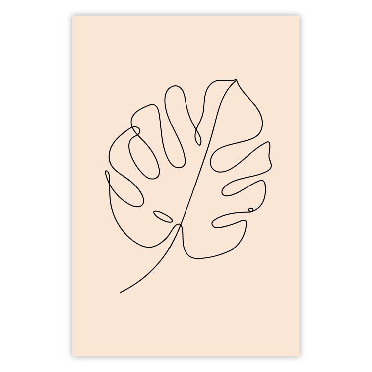 Poster Linear Monstera - Minimalist Delicate Leaf on a Beige Background