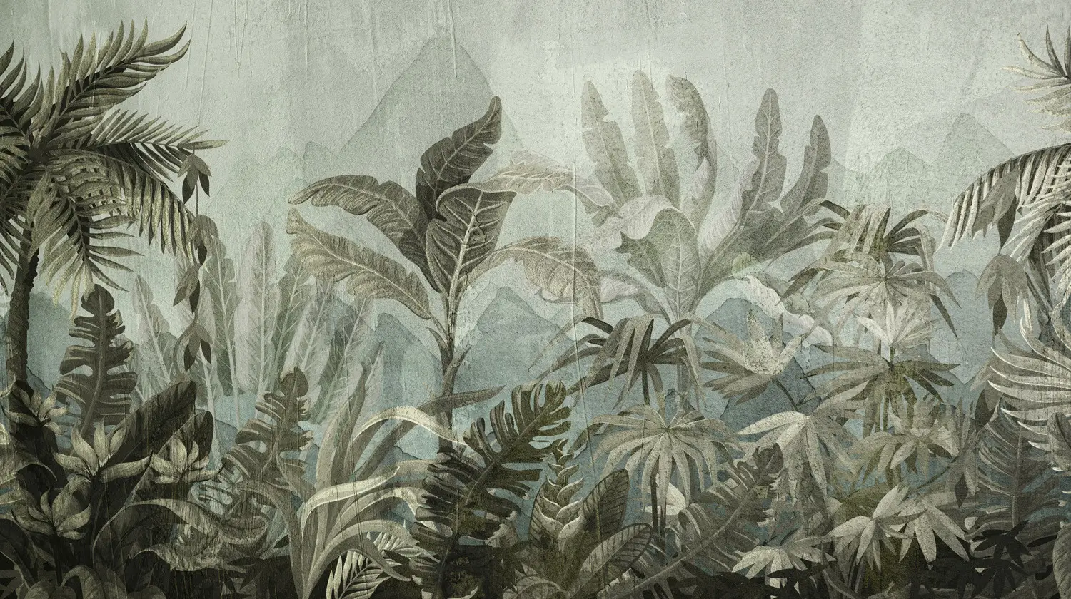 Jungle look donkergroen beige - Vliesbehang, uittrekbaar