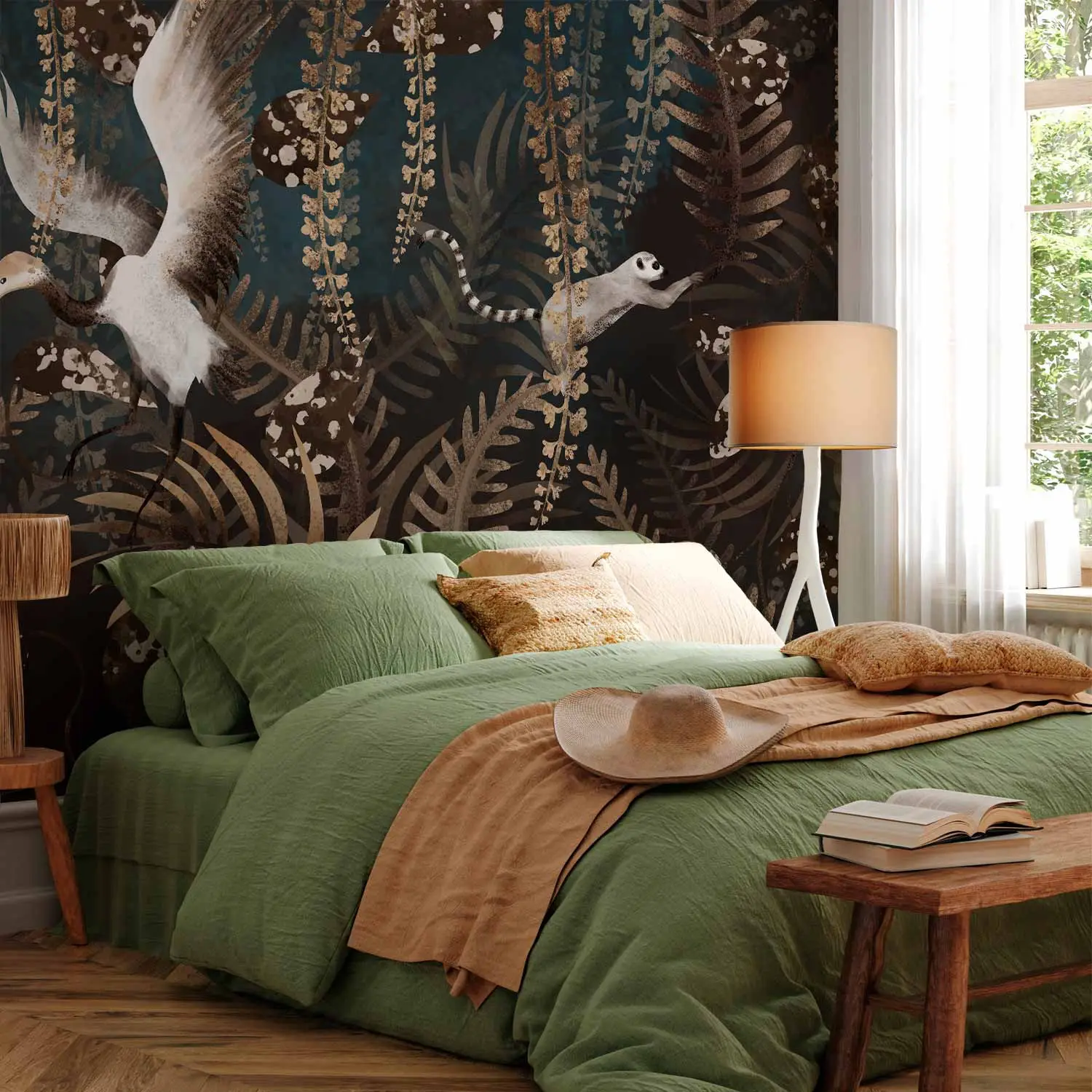 Artgeist Wall Mural Tropical Leaves 79x55 In   XXL Non Woven Wallpaper Fleece Wall Decor Photo Print Picture Image Design Flowers Nature Bird B B 0657 A A - View #12