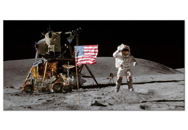 Large canvas print Moon Landing - Photo of the Flag, Ship and Astronaut in Space