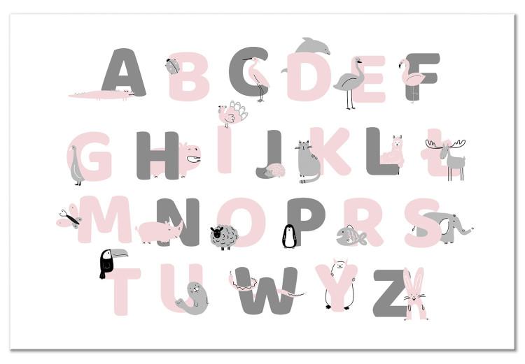 Canvas Print Polish Alphabet for Children - Pink and Gray Letters with Animals