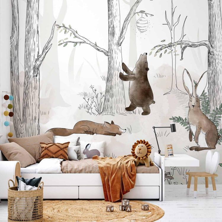 Wall Mural Drawn Forest - Watercolor Forest Animals on a White Background