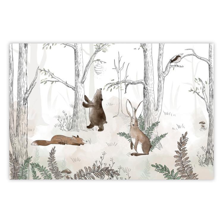 Forest Animals - Drawn Forest with Watercolor Ferns
