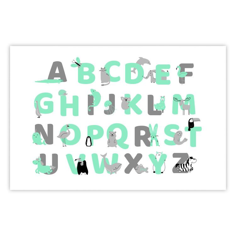 Poster English Alphabet for Children - Gray and Mint Letters with Animals