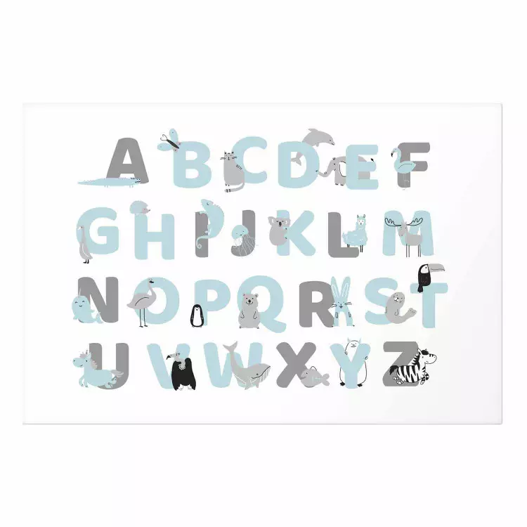Poster English Alphabet for Children - Gray and Blue Letters with Animals