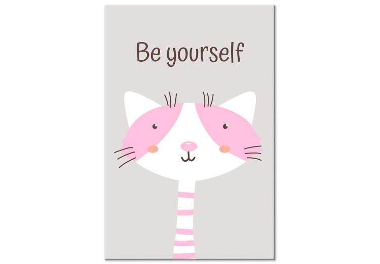 Canvas Print Be Yourself (1-piece) - pink cat and motivating slogan for children