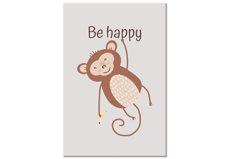 Canvas Print Be Happy (1-piece) - funny monkey and motivating slogan for children