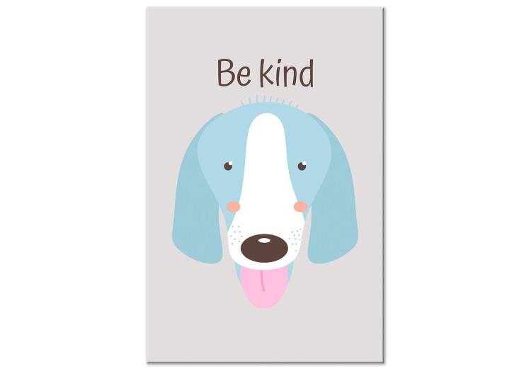 Canvas Print Be Kind (1-piece) - blue dog and motivational slogan for children