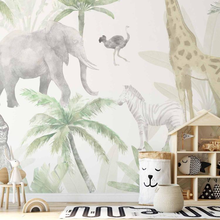 Wall Mural Tropical Safari - Wild Animals in Pastel Colors