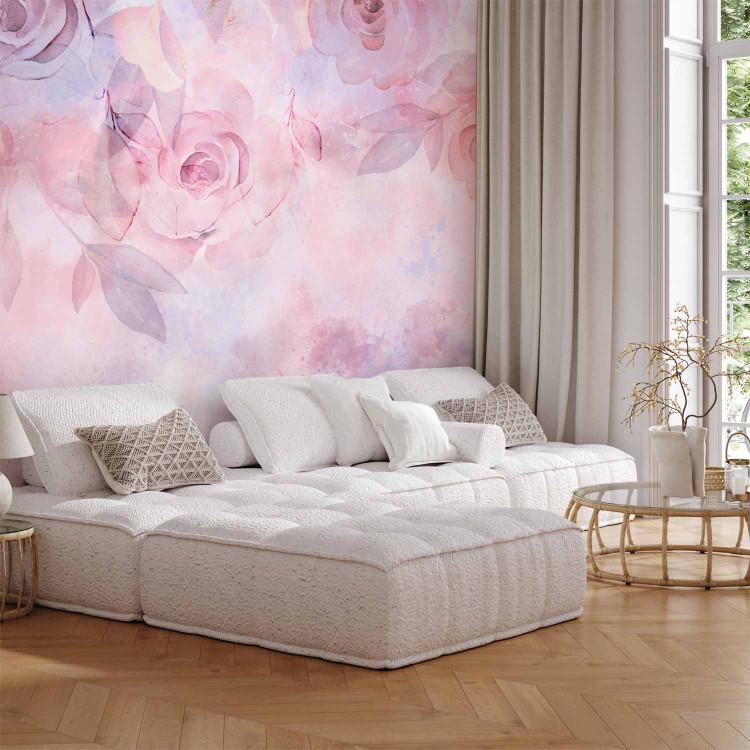 Wall Mural Moody Roses - Pink Abstract Flowers in a Romantic Style