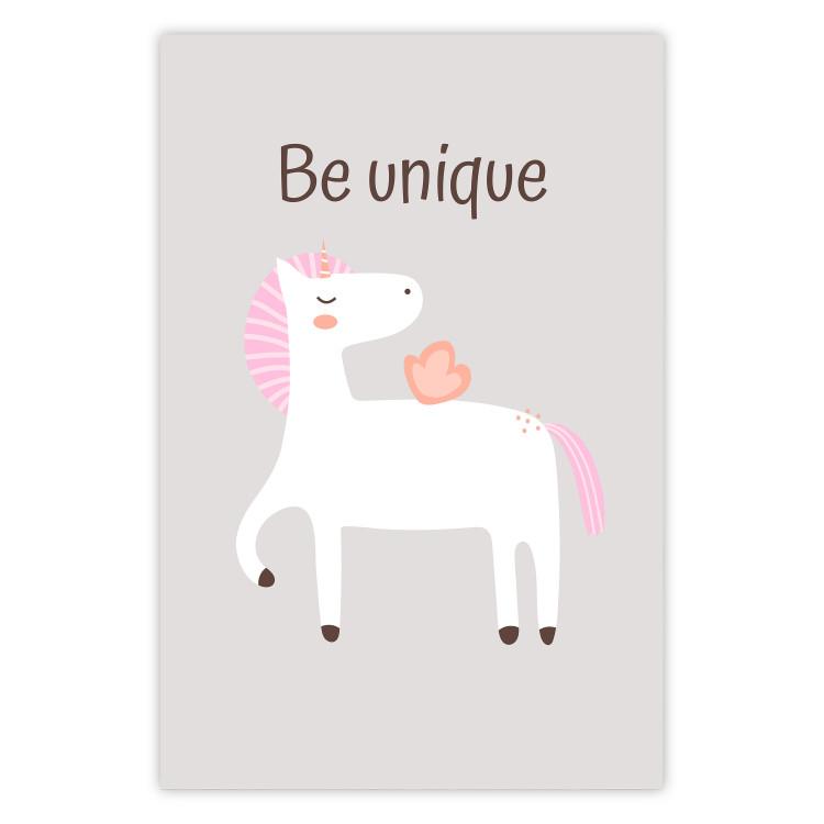 Poster Be Unique - Cheerful Unicorn and a Motivating Slogan for Kids