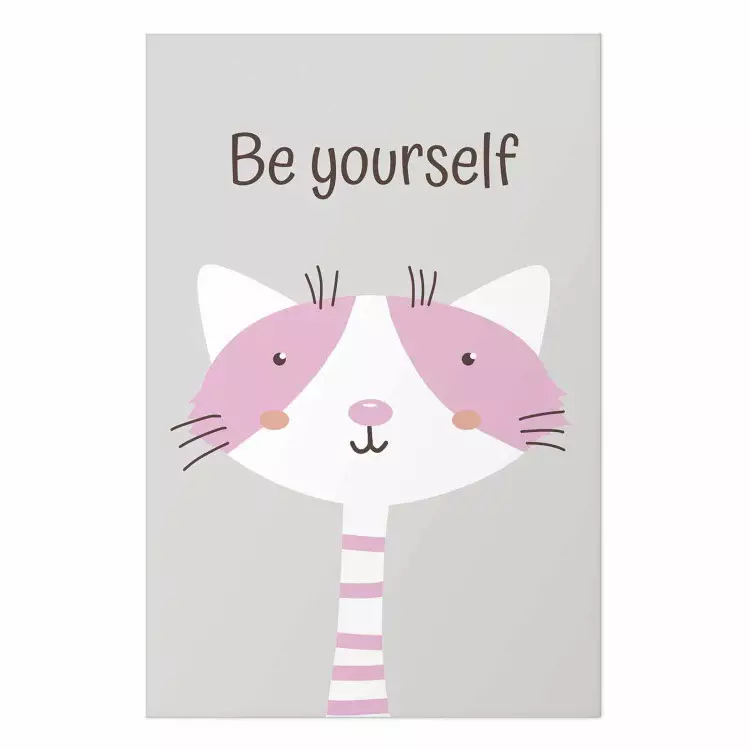 Be Yourself - Pink Cheerful Cat and a Motivating Slogan for Children