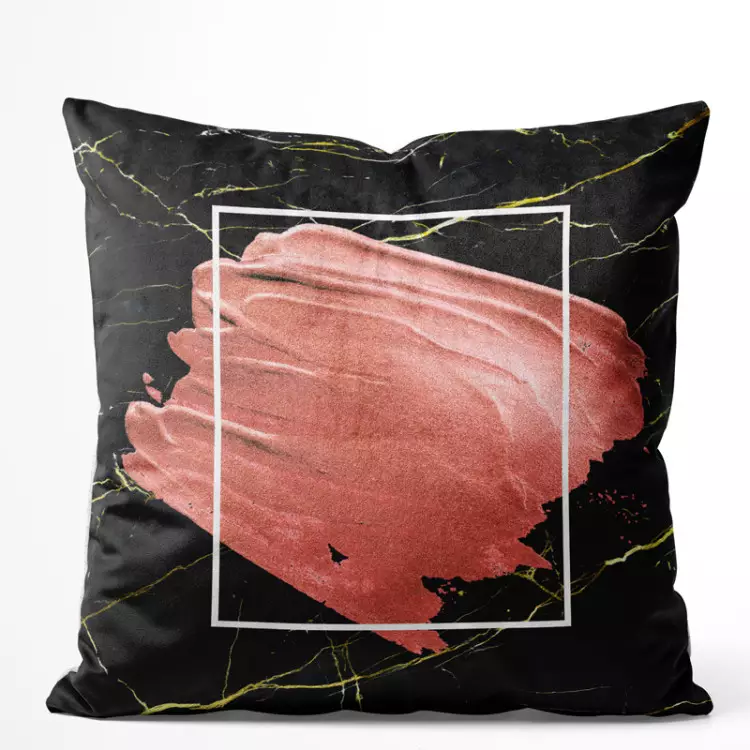 Velour pillow Pearl pink an abstract composition on black marble background bimago