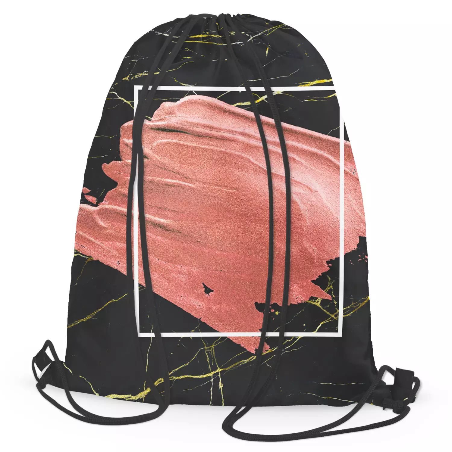 String backpack bag Pearl pink an abstract composition on black marble background bimago
