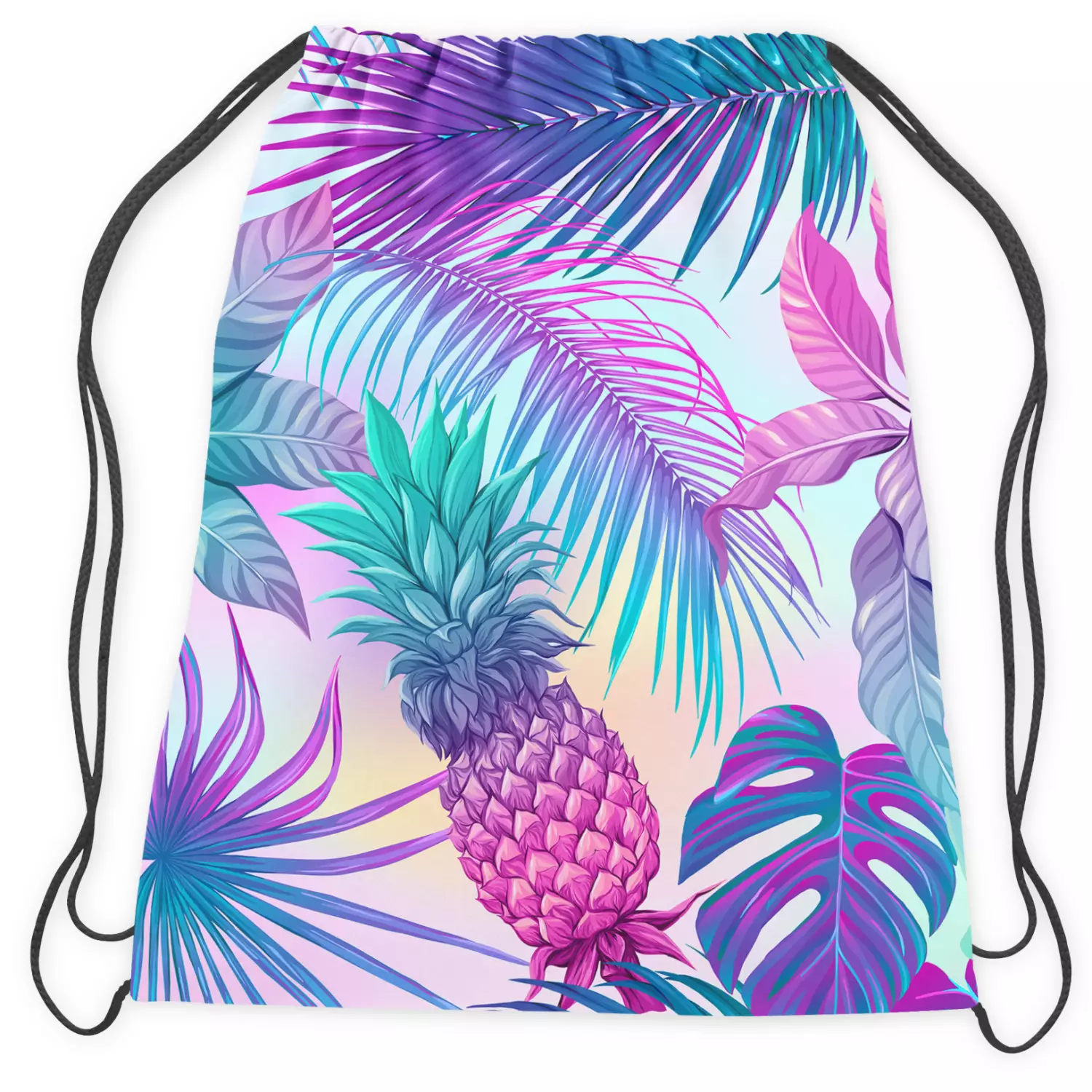 String backpack bag Pina colada neon graphic pattern with tropical flora bimago