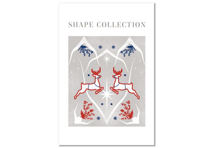 Canvas Print Christmas Shapes - Two Fawns and a Blue Holly