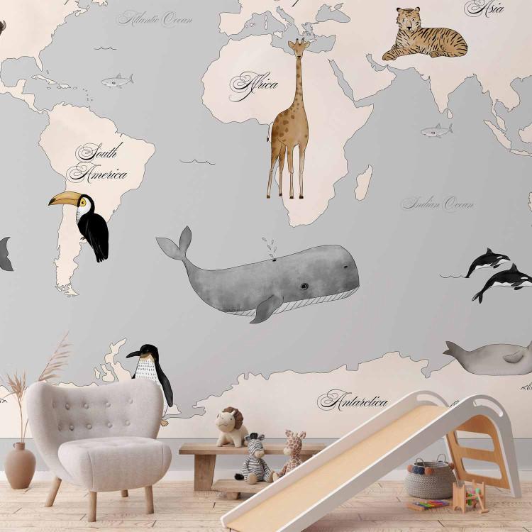 Wall Mural World Map for Kids - Continents and Oceans in Blue Tones