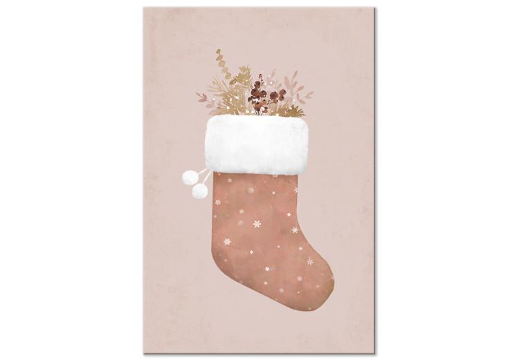 Canvas Print Pastel Christmas - Holiday Stocking With Plant Twigs