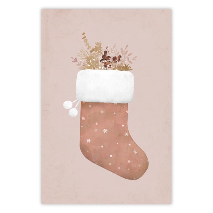 Poster Christmas in Pastels - Holiday Stocking With Plant Twigs