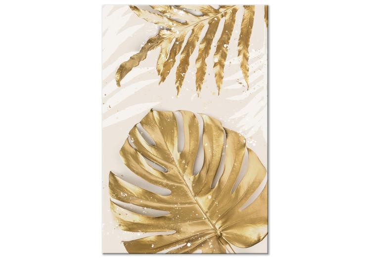 Canvas Print Golden Leaves With a Monstera - Elegant Plants With a Festive Atmosphere