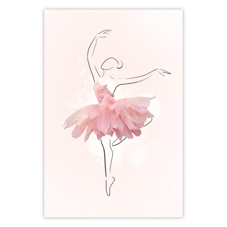 Poster Dancer - Lineart of a Ballerina in a Dress Made of Pink Flower Petals