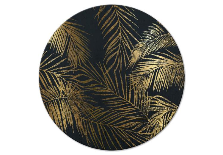 Round Canvas Print Golden Palm Tree - Plant Leaves on a Dark Background Variant 3