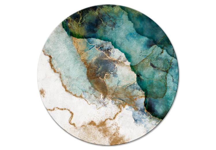 Round Canvas Print Colorful Expression - Golden Edges and Stains Painted With Ink