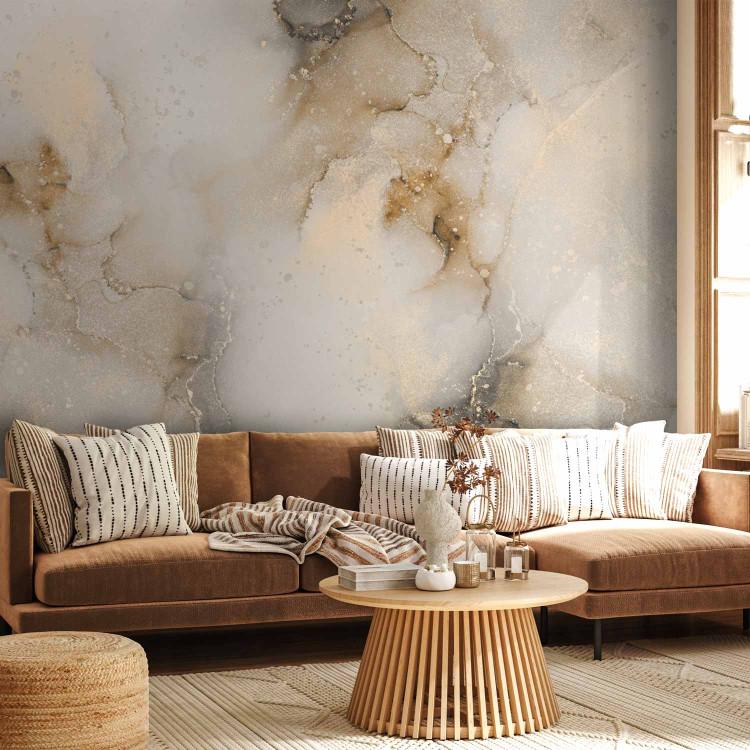 Wall Mural Marble Impression - Elegant Abstraction in Gold and Beige