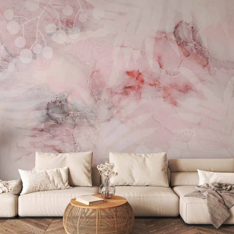 Abstract Background - Pink Gold Abstraction and Graphic Leaves