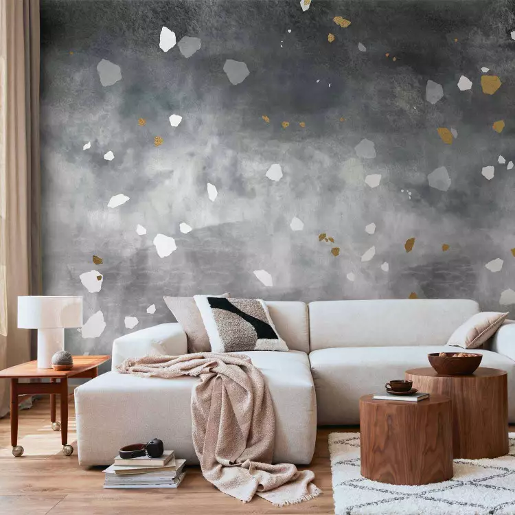 Japandi Gray - Stone Wall With White Japanese Style Elements