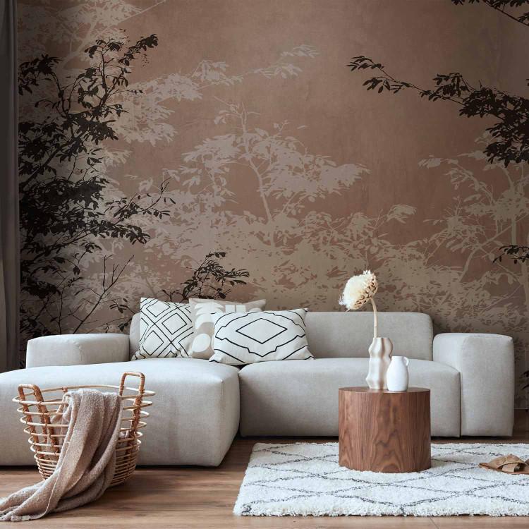 Wall Mural Landscape - View of Light and Dark Brown Tree Branches on a Beige Background