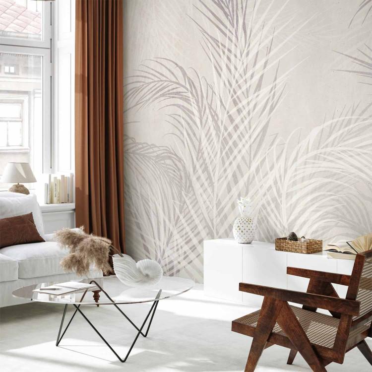 Wall Mural Palm Trees in the Wind - Gray Twigs With Leaves on a Light Background