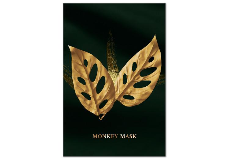 Canvas Print Monstera Monkey (1-piece) - landscape with holey leaves and inscriptions