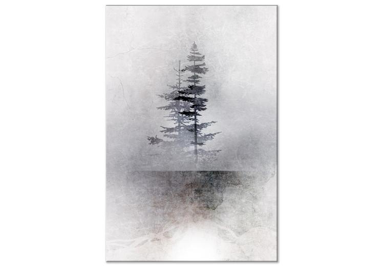 Canvas Print Landscape (1-piece) - coniferous trees in mist on a black and white background