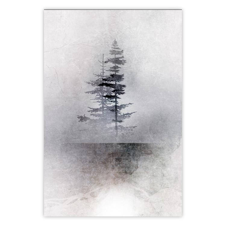 Poster Landscape - Trees in the Fog on a Light Gray Background With a Delicate Texture