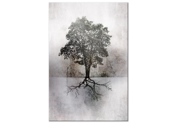 Canvas Print Landscape in Brown and Gray (1-piece) - solitary tree and light background