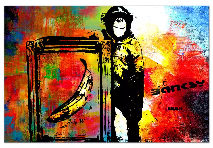 Monkey with Banana (1-piece) - Banksy-style mural on a colorful background