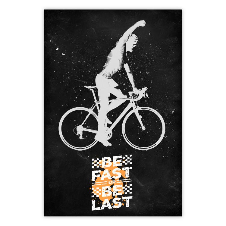 Poster Triumphant Cyclist - Boy on a Bicycle and a Motivational Slogan