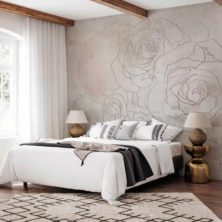 Decorative Fresco - Artistic Wall With a Drawing of Flowers