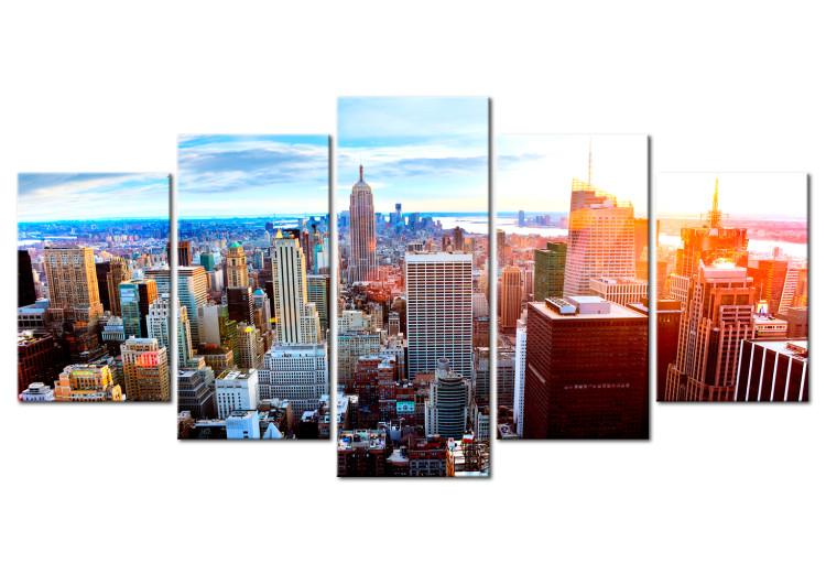 Canvas Print New York Sunrise (5-piece) - cityscape from a bird's eye view