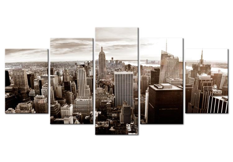 Canvas Print Stylish Manhattan (5-piece) - sun over the skyscrapers of New York City