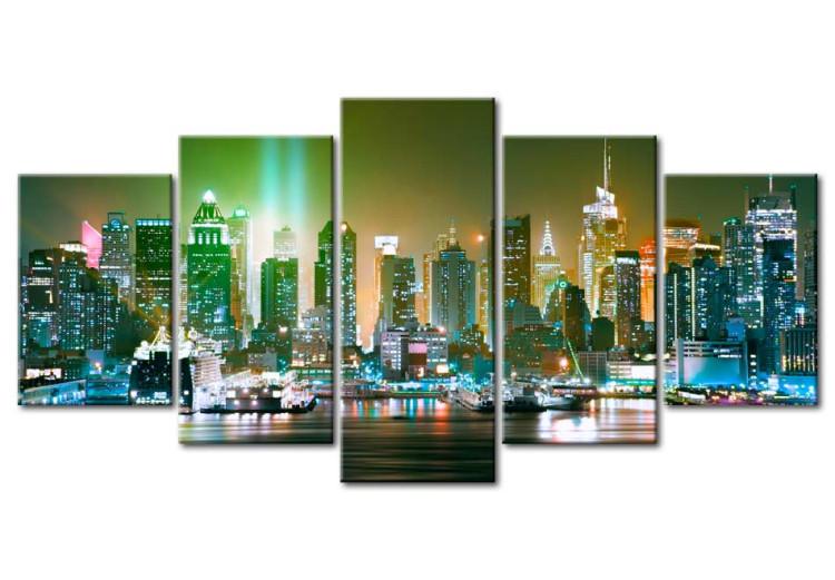Canvas Print Nighttime Exoticism (5-piece) - New York City in colorful city lights