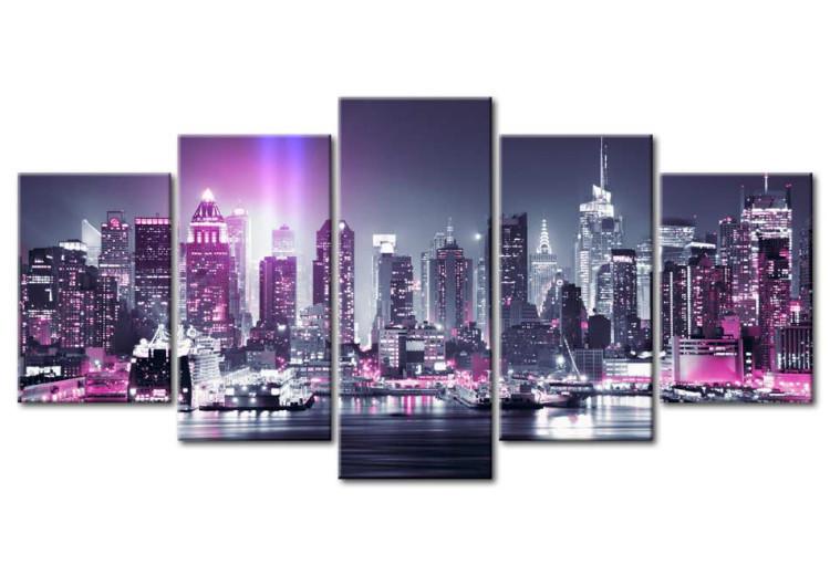 Canvas Print City of Lights (5-piece) - Manhattan skyscrapers on a cloudless night