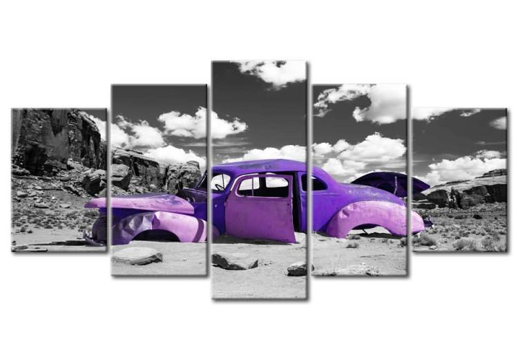 Canvas Print Amethyst Hermit (5-piece) - vintage car on a gray desert
