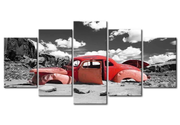 Canvas Print In Seclusion (5-piece) - red vintage car in a retro style