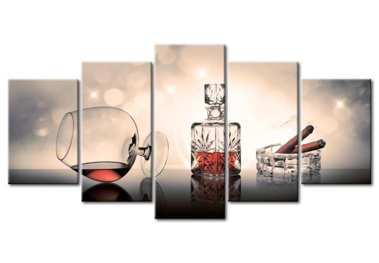 Canvas Print Alcohol and Cigarettes (5-piece) - vintage composition with a glass