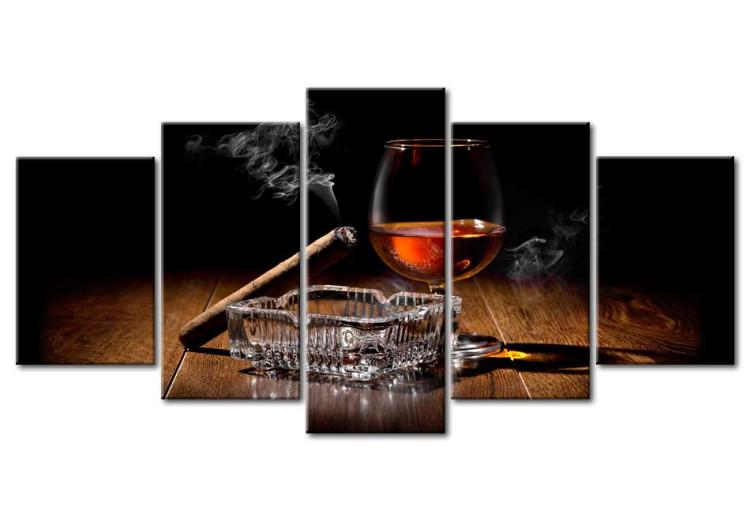 Canvas Print Masculine Luxury (5-piece) - alcohol and cigarette smoke in a vintage style