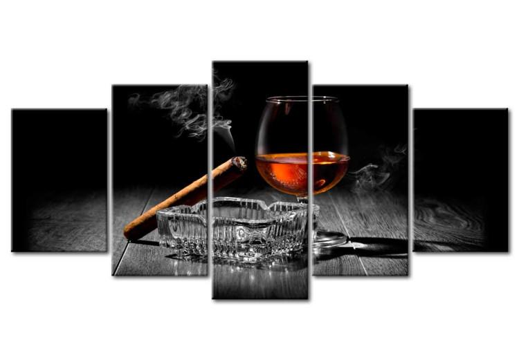 Canvas Print Night Entertainment (5-piece) - alcohol and smoke on a vintage black background