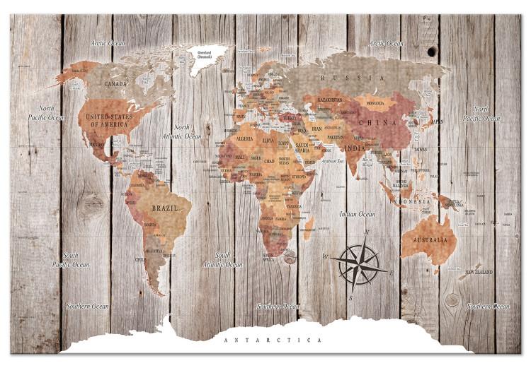 Large canvas print World Map: Wooden Stories [Large Format]